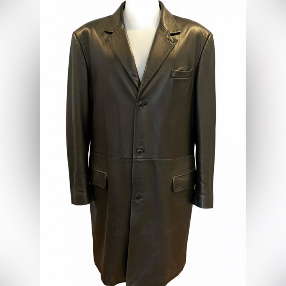 Versus Versace Black Label| Vintage 90s/Y2K Black Leather Car Coat / Size 54 IT